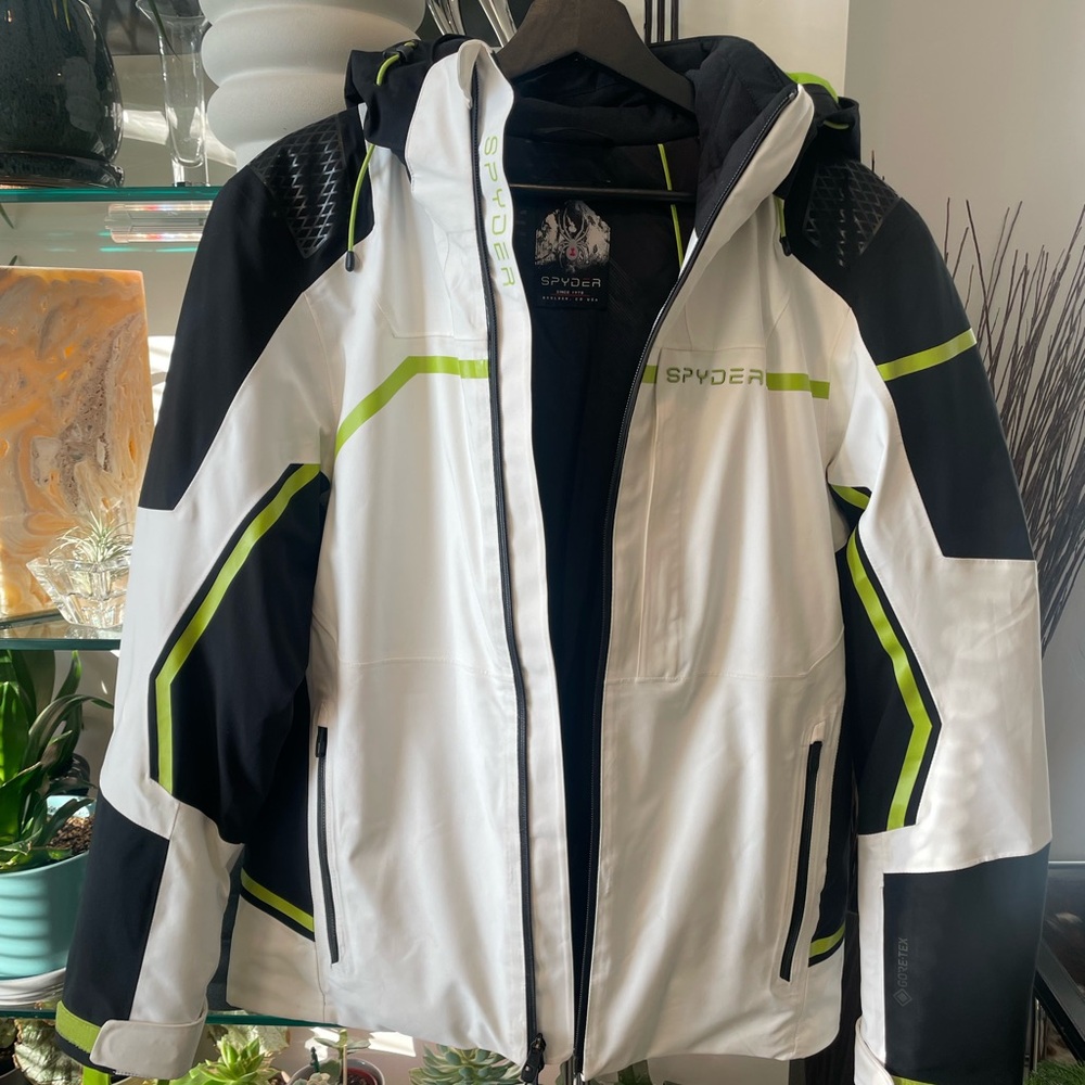 Spyder Black and White Jacket with Neon Green Highlights Medium